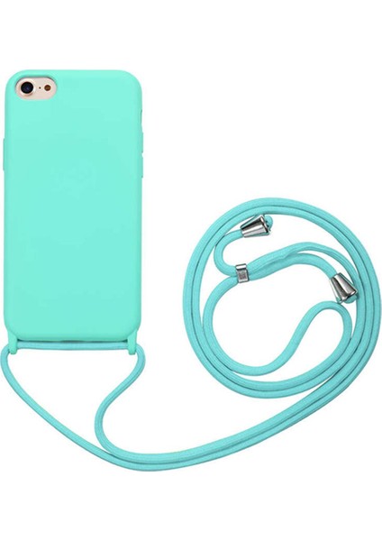 Apple iPhone 8 Kapak İpli Askılı İçi Süet Lansman Kılıf - Turkuaz