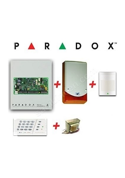 Alarm Seti Kablolu Paradox SP4000 Kontrol Paneli+Trafo+Pır+Siren