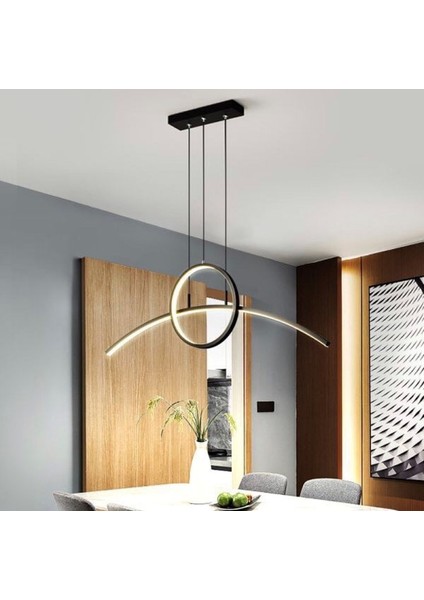 Modern LED Dekoratif Sarkıt Avize Siyah 3000K Günışığı Sarı Işık 120CM