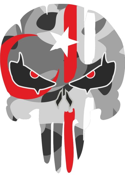 Kamuflaj Asker Punisher Ay Yıldız Türk Bayrak Kurukafa Sticker - 13073