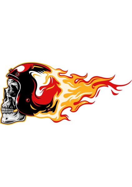 Motorcu Alev Kurukafa Sticker - 13053