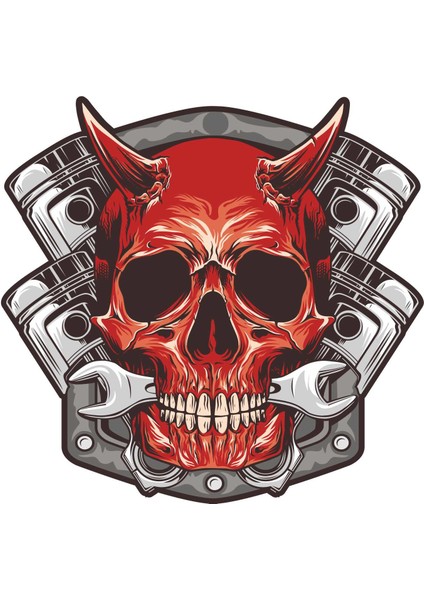 Motorcu Şeytan Kurukafa Sticker - 13054
