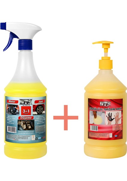 Yağ Sök. Döşeme Jant ve Motor (Konsantre 1/5) Temizleme Sıvısı 1 Lt & Granüllü El Sabunu 1 Lt