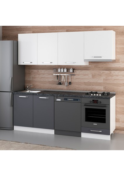 220 cm Mutfak Dolabı Beyaz Antrasit 220-A14