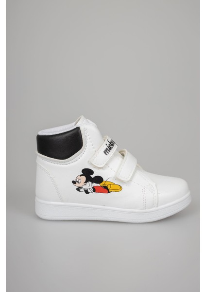 Baskılı Beyaz Garnisi Siyah Cırtlı Bot