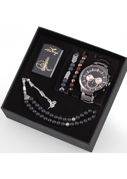 Su Geçirmez Erkek Kol Saati Çakmak Tesbih Bileklik Seti