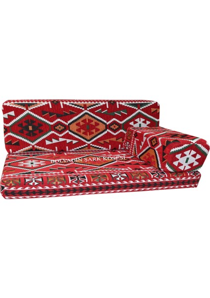 MTK405-401 Şark Köşesi Kırmızı Halı Ds. Üçlü Minder Takımı 120LİK