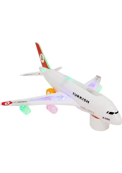 Toru Toys Torutoys  A380 Pilli Çarpıp Dönen Thy Yazılı Işıklı Sesli Uçak