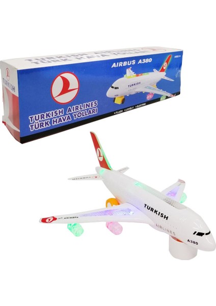 Toru Toys Torutoys  A380 Pilli Çarpıp Dönen Thy Yazılı Işıklı Sesli Uçak