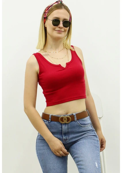 Mad Girls Önü Detaylı Kırmızı Crop Top MG362