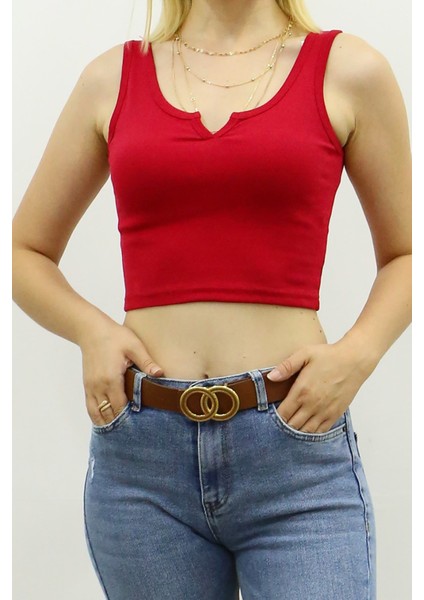 Mad Girls Önü Detaylı Kırmızı Crop Top MG362