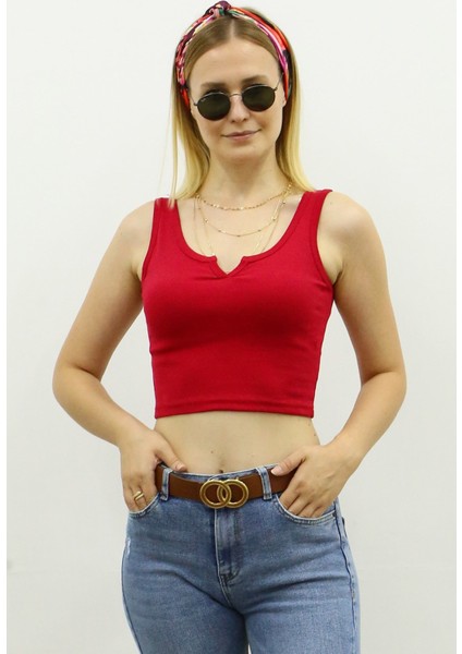 Mad Girls Önü Detaylı Kırmızı Crop Top MG362