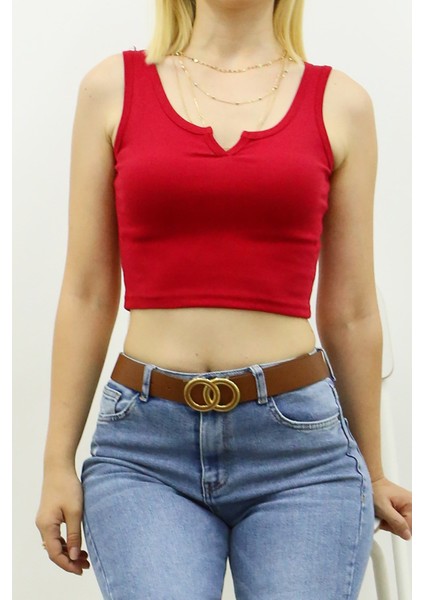 Mad Girls Önü Detaylı Kırmızı Crop Top MG362