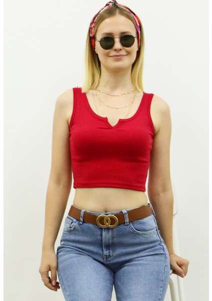 Mad Girls Önü Detaylı Kırmızı Crop Top MG362