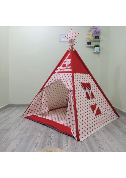 Henna Duck Sabitlenebilir Çocuk Oyun Çadırı Kırmızı Yıldızlı