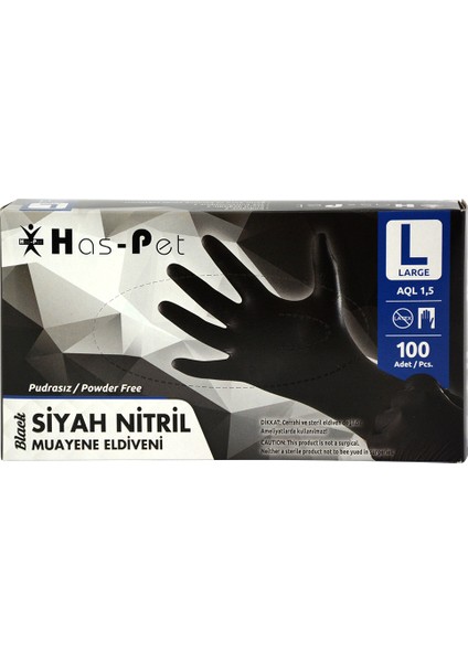 Nitril Pudrasız Eldiven Siyah 100'lü - L