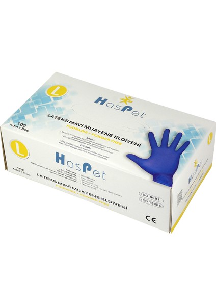 Latex Pudrasız Eldiven Mavi 100'lü - L