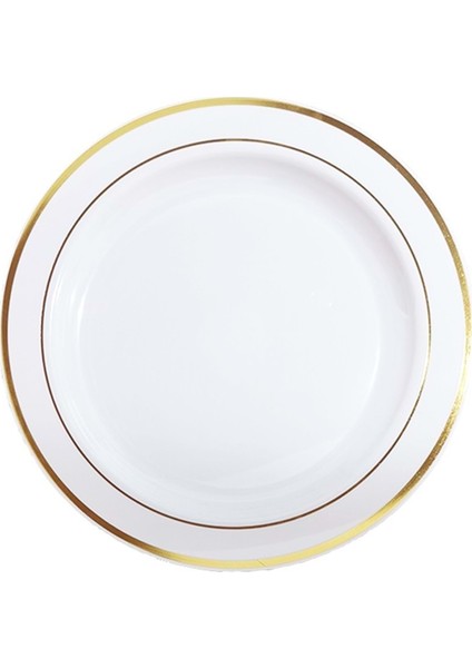 Plastik Gold Renk Işlemeli Beyaz Tabak 19 cm - 6'lı