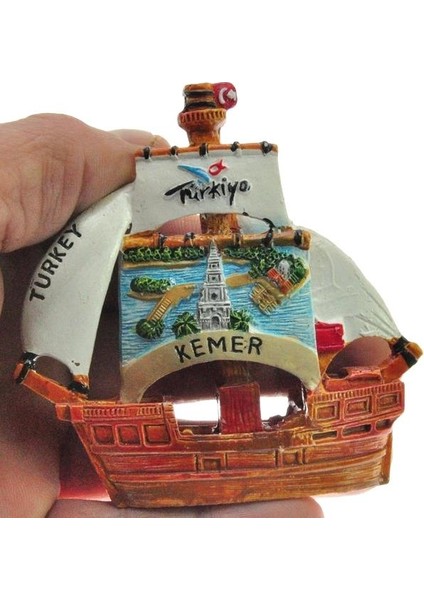 Hdmarketim Antalya Kemer Temalı Dekoratif Polyester Gemi Biblo 5923
