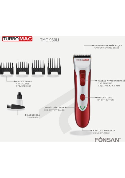 Turbomac TMC-930LI Profesyonel Saç Kesim Makinesi
