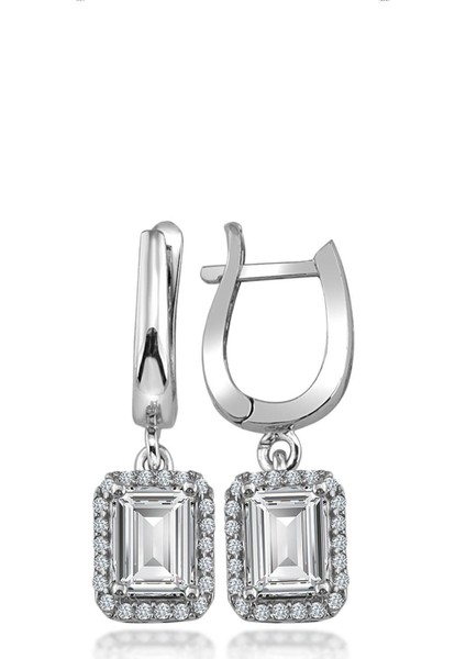 Swarovski Taşlı Baget Kare Gümüş Küpe