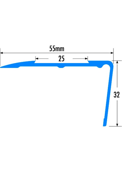 Alüminyum Merdiven Profili 55x32mm (25mm Titan Kaydırmaz Bant) BOY3m