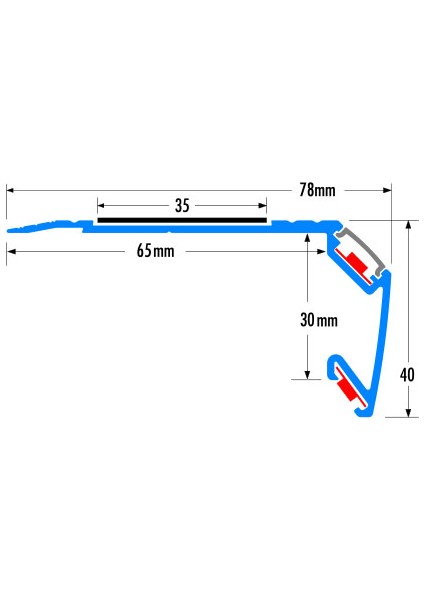 Alüminyum Işıklı Merdiven Profili 78x40mm (35mm Titan Kaydırmaz Bant) BOY3m