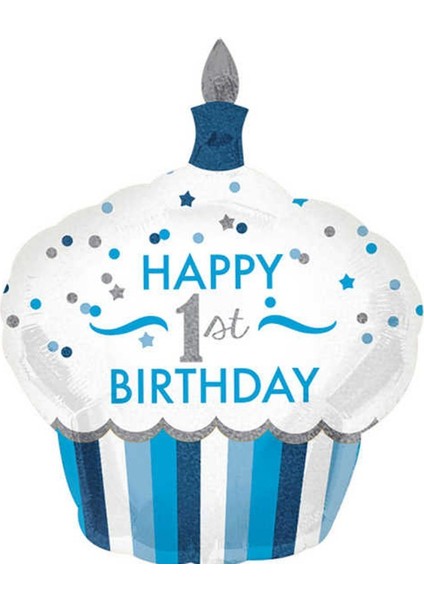 Folyo Balon Cupcake 1 Happy Bırthday 73X91 cm Mavi