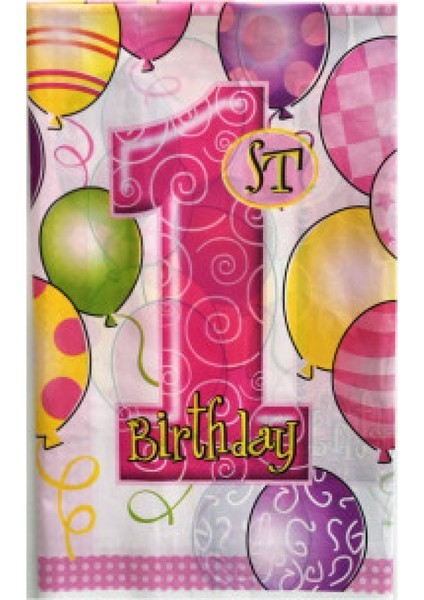 Masa Örtüsü 1 Yaş Happy Bırthday 108X180CM Pembe Pk:1