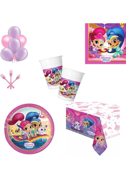 Shimmer And Shine Işıltı ve Parıltı 16 Kişilik Parti Seti Sofra Seti Parti Malzemesi 8 Kişilik Tabak Bardak Peçete Çatal