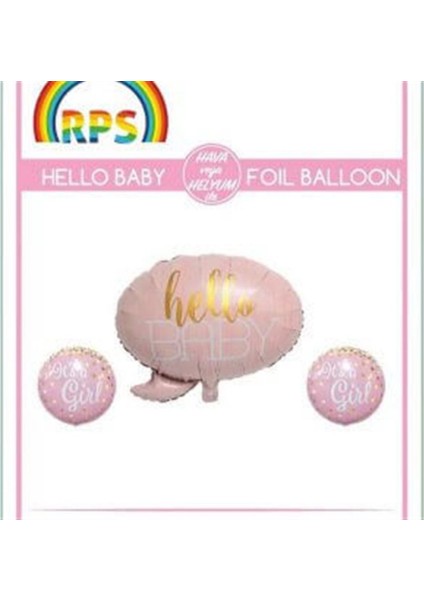 Hello Baby Pembe Folyo Balon Set 3 Parça