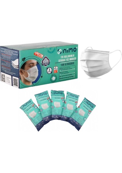 TIP2R Maske 3 Katlı Cerrahi Yüz Maskesi 10 x 5