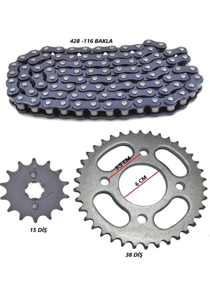 Motorsiklet CG125 Ön Arka Dişli ve Zincir Set