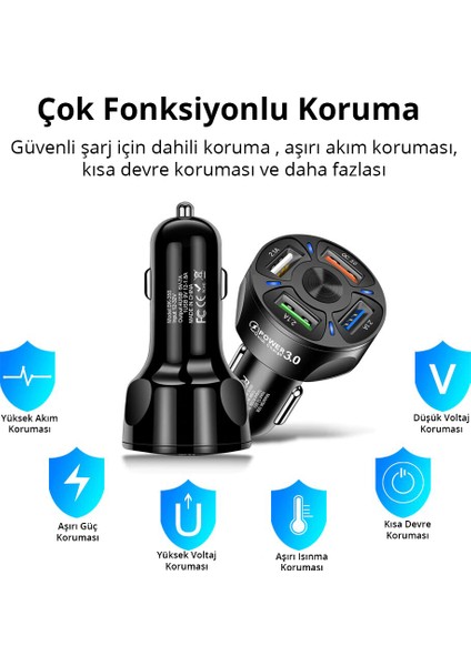 Araç Hızlı Şarj 4 USB 7 A  Çoklu Hızlı Şarj Adaptörü