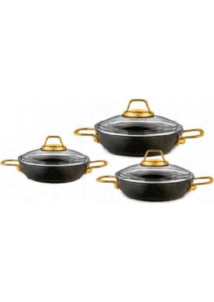 Sahan Omlet Seti Goldstone Granit 6 Parça Alya Siyah