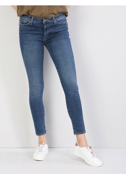 Colins 759 LARA Orta Bel Dar Paça Super Slim Fit Mavi Kadın Jean Pantolon