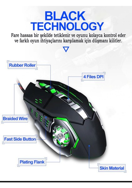 T60 2400 Dpı Rgb Işıklı USB Profesyonel Kablolu Optik Oyuncu Mouse (2 ADET)