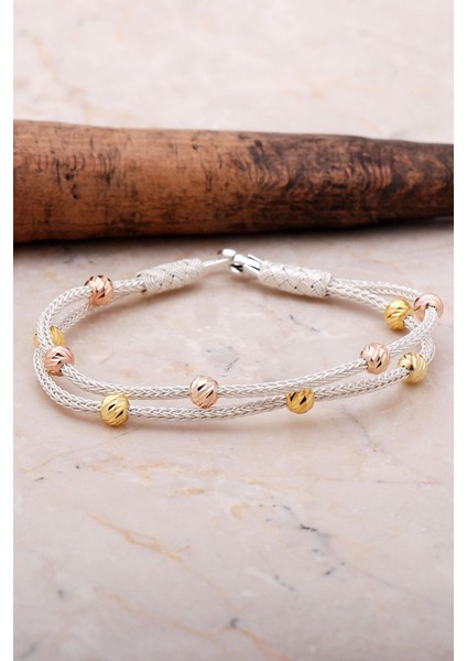 Dorissa Kazaziye İşlemeli Gümüş Yaldızlı Bileklik