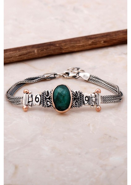 Kök Zümrüt Elişi Tasarım Gümüş Bileklik