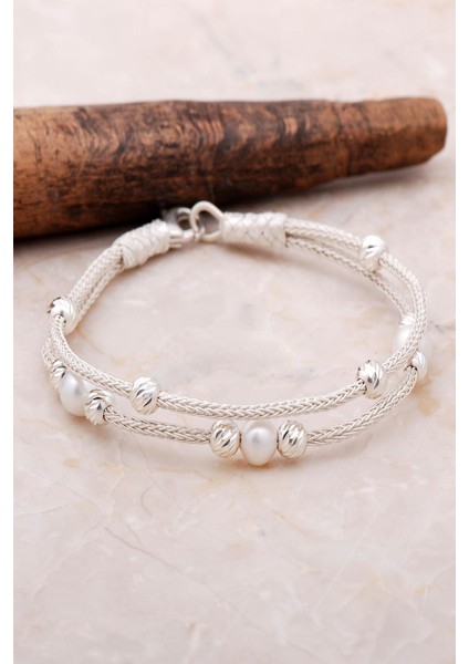 Kazaziye Dorissa Inci Taşlı Gümüş Bileklik