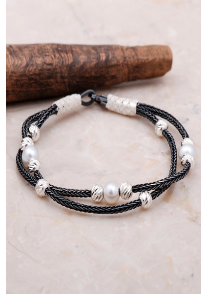 Kazaziye Dorissa Inci Taşlı Örgü Gümüş Bileklik