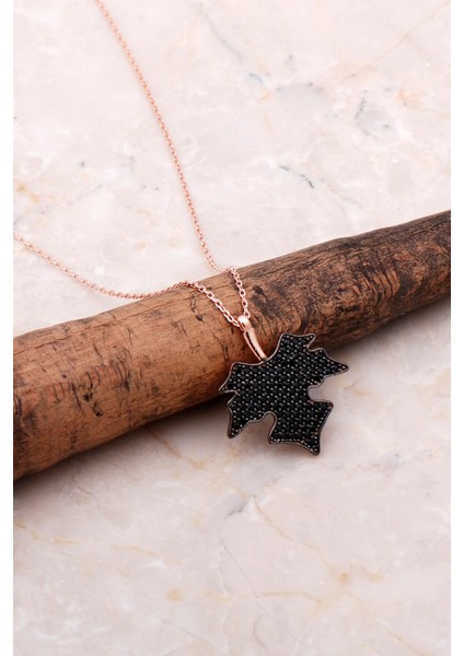 Çınar Ağacı Yaprağı Rose Gümüş Kolye 6952