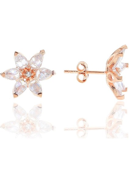 Lotus Çiçeği Tasarım Rose Gümüş Küpe