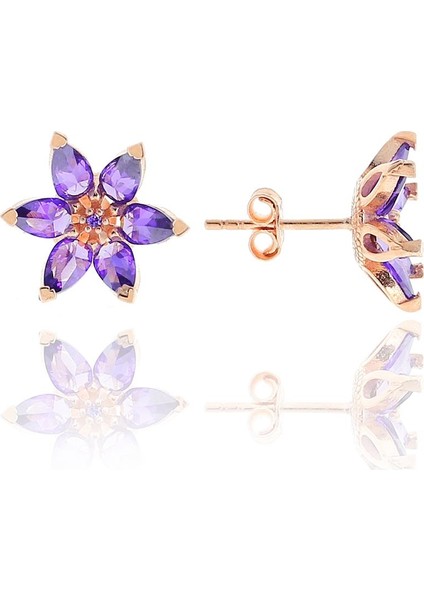 Lotus Çiçeği Tasarım Rose Gümüş Küpe