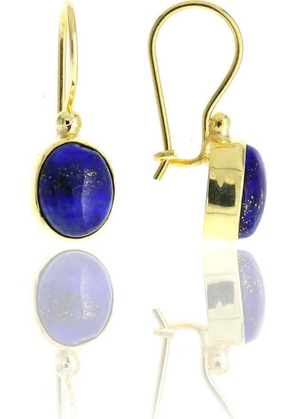 Lapis Lazuli Altın Yaldızlı Elişi Gümüş Küpe