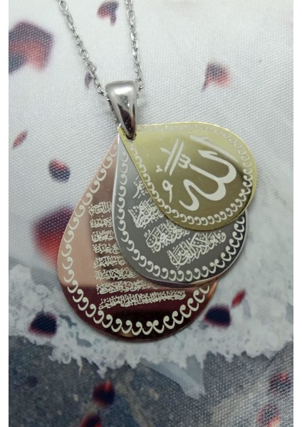 3 Lü Dua (Allah Lafzı-Nazar Duası-Ayetel Kürsi) Kadın Gümüş Kolye