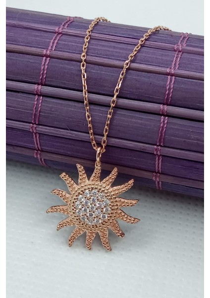 Rose Renk Güneş Model Kadın Gümüş Kolye