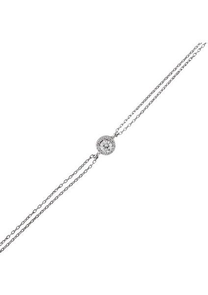 Pırlanta Model Yuvarlak Kadın Gümüş Bileklik