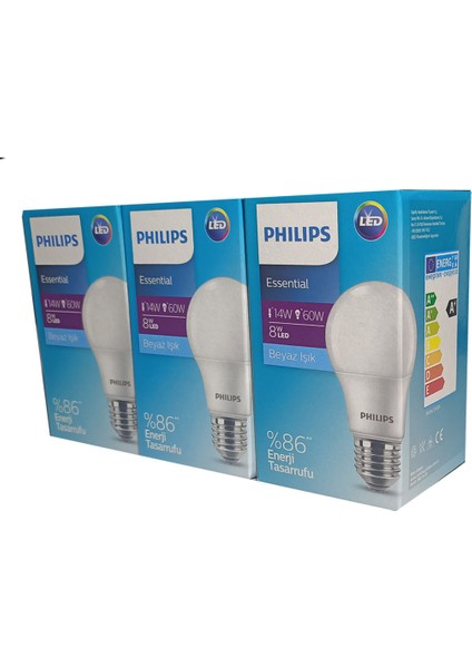 3'lü 8W Beyaz Işık LED Ampul
