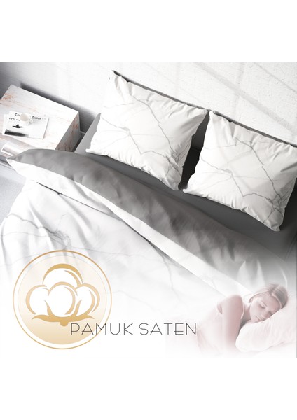 Lux Marble 3D Pamuk Saten Çift Kişilik Nevresim Takımı